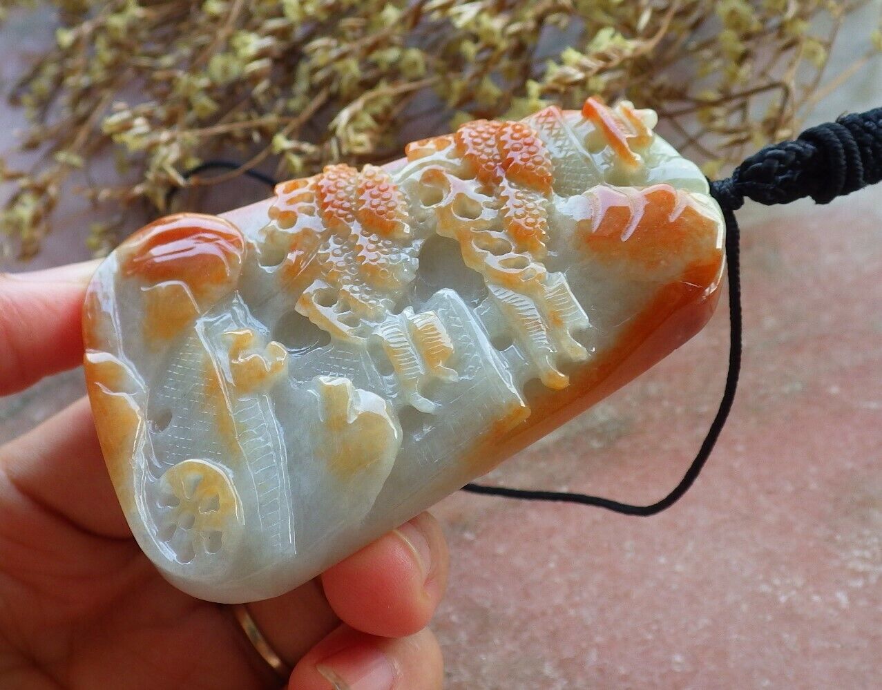 Certified Red 100% Natural A Jade jadeite Landscape painting Tree Necklace 山水画 530026 TN