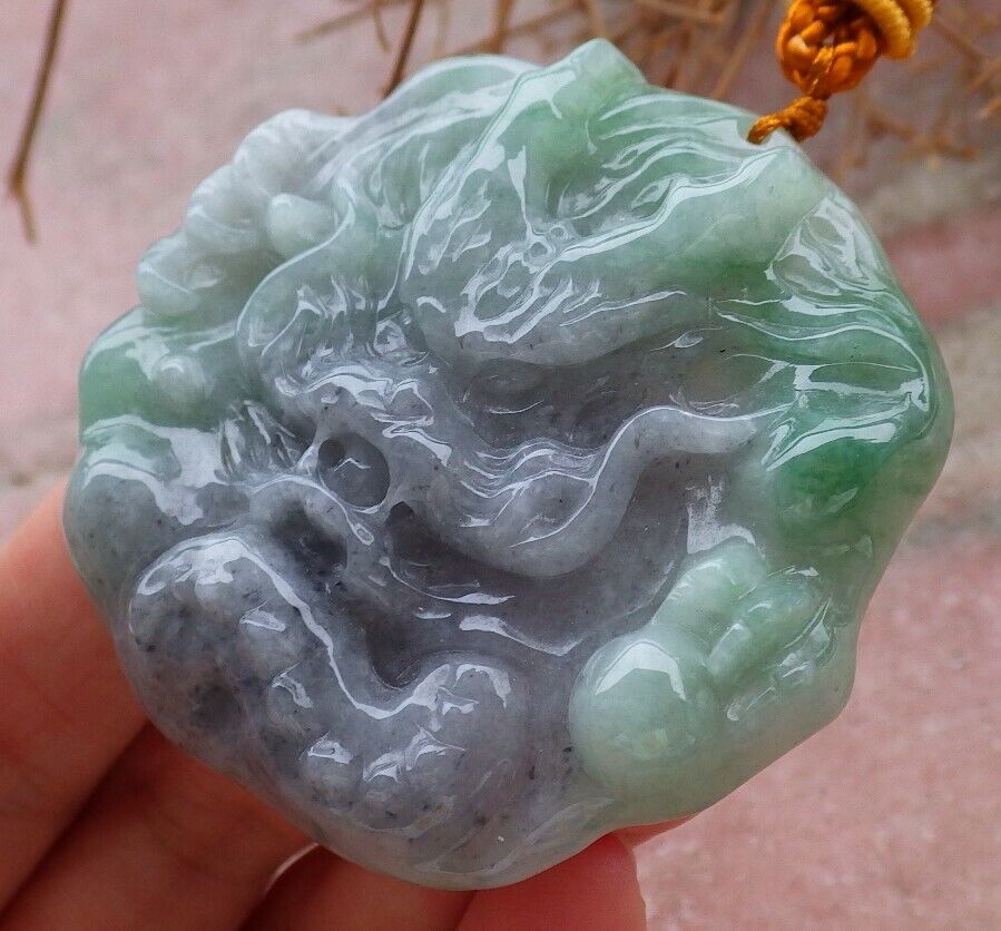 Certified Green Pale Lavender 100% Natural A Jade jadeite pendant Dragon Bead Necklace 生意兴隆 519655 TN