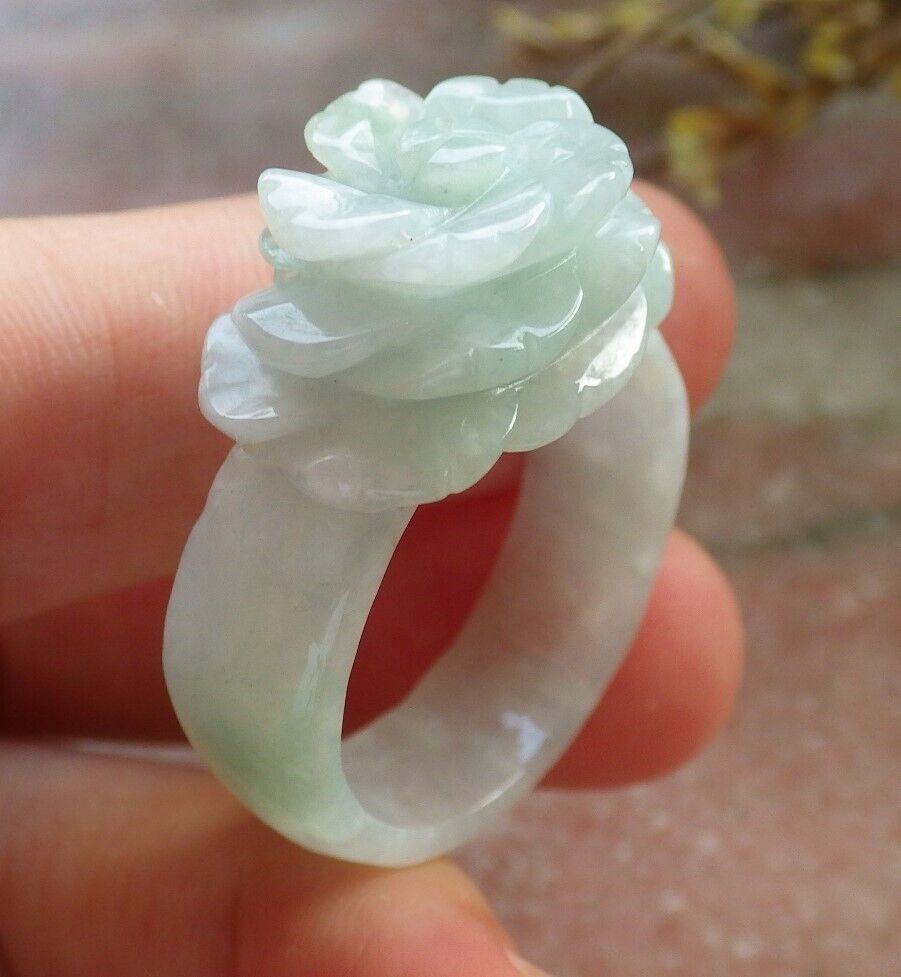 Certified Green Burma 100% Natural A JADE Jadeite Rose Flower RING USA. 10.75 花戒指 575389 TN