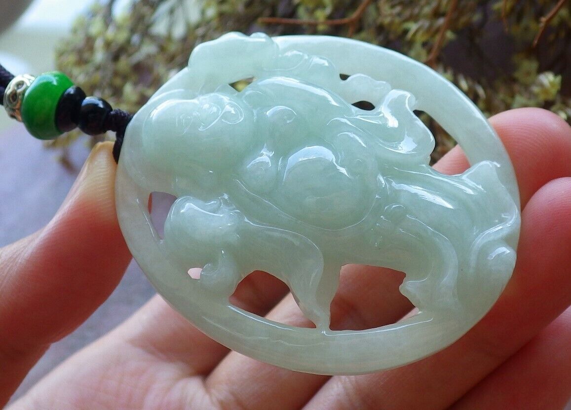 Certified Green 100% Natural A Jade jadeite pendant Happy Buddha God Ruyi Necklace 开心佛 523949 TN