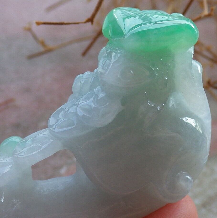Certified Green 100% Natural A Jade jadeite pendant Frog Toad Ruyi Money Coin Necklace 风水蟾 520245 TN
