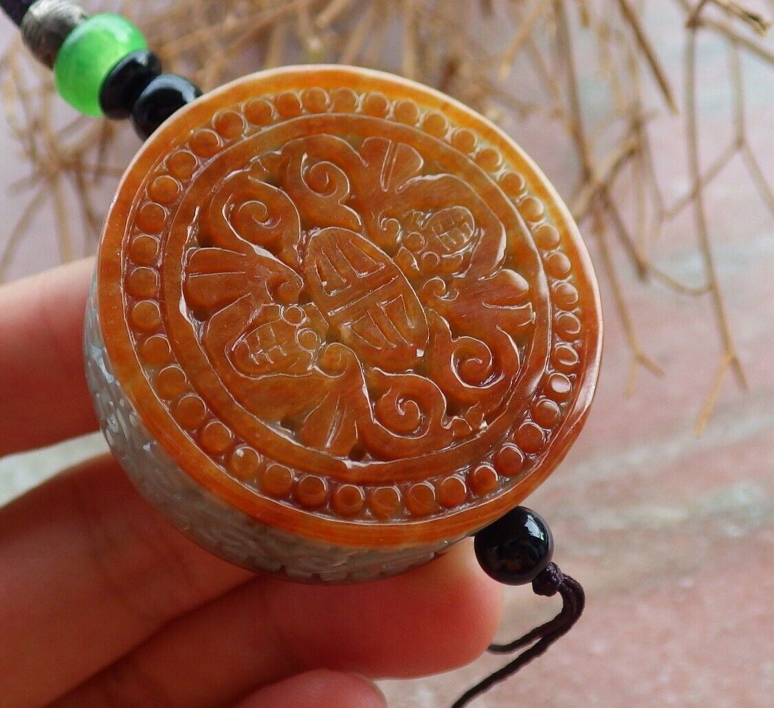 Certified Red Green 100% Natural A Jade jadeite Pendant Bat Longevity Ruyi Necklace 蝙蝠 523421 TN