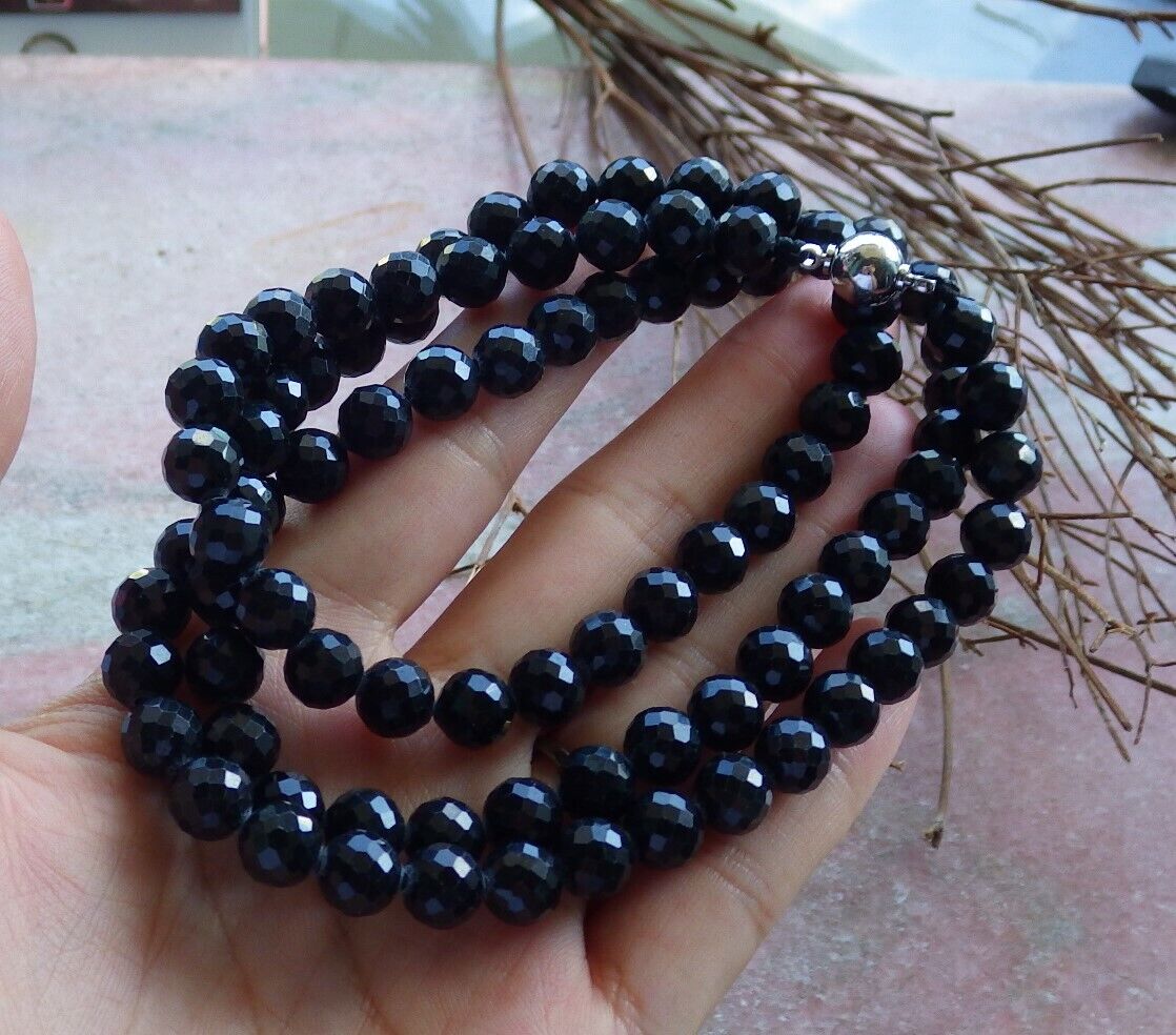 Certified Green Black 100% Natural A JADE Jadeite Bead beads Necklace 27 inches 墨翠 项链 535959 TN