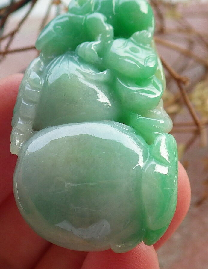 Certified Green Burma 100% Natural A Jade jadeite Pendant Mouse Rat Coin Ruyi Gourd Necklace 发财鼠 633909 TN