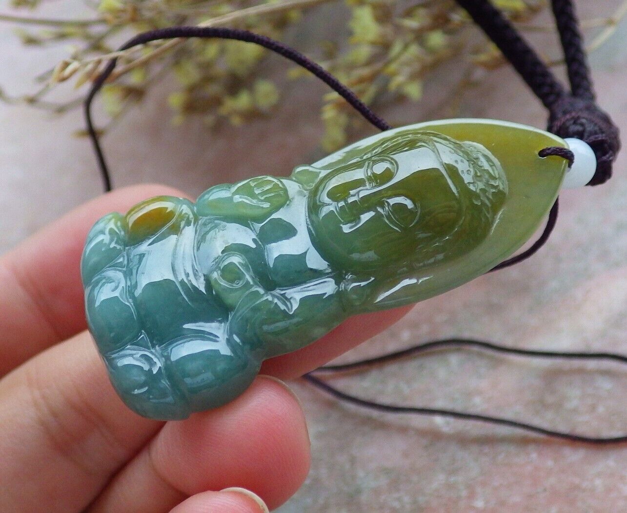 Certified Icy Yellow Green Burma 100% Natural A Jade jadeite Pendant Sakyamuni Buddha God Necklace 释迦牟尼佛 575058 TN