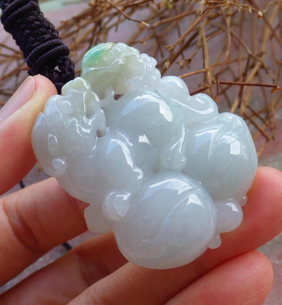 Certified Green 100% Natural A Jade jadeite Pendant Dragon Pi Xiu Frog Toad Money Coin Necklace 风水貔貅 529016 TN