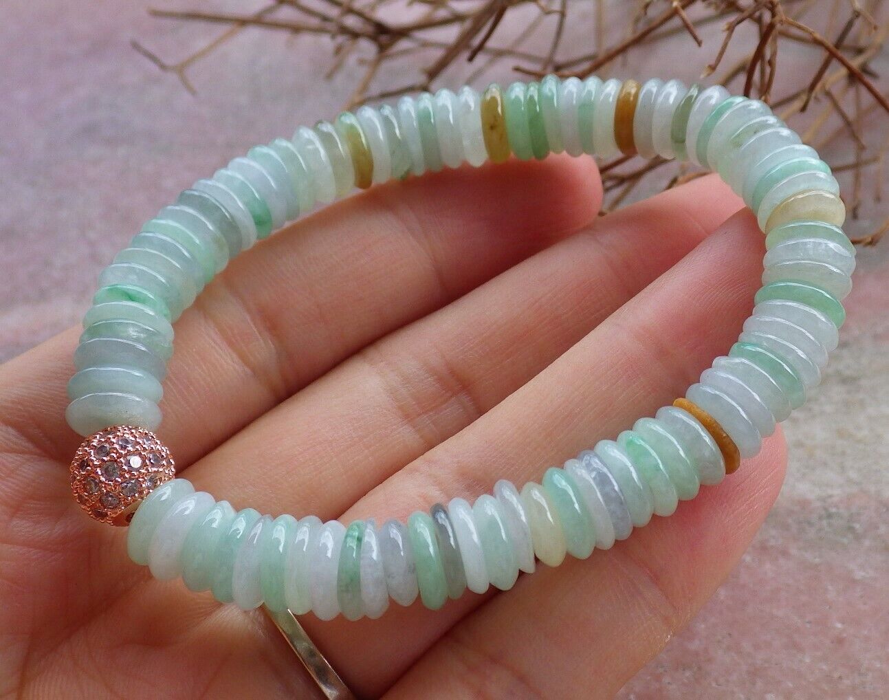 Certified Green Yellow Burma 100% Natural A JADE Jadeite Bead Beads Bangle Circle Bracelet 529470 TN