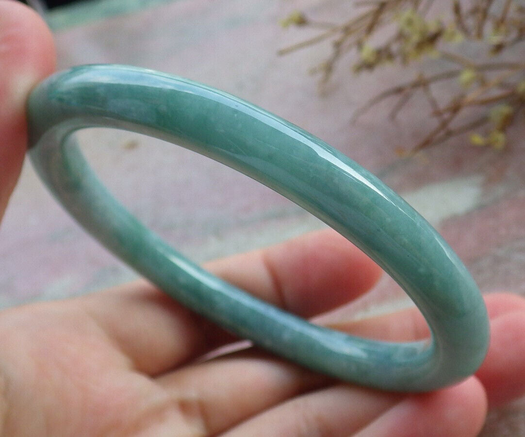 Certified Icy Green Burma 100% Natural A JADE Jadeite Circle Bangle Bracelet 60 mm 手镯 633276 TN