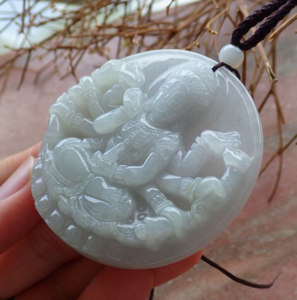 Certified Pale Lavender Green Burma 100% Natural A Jade jadeite pendant 1000 Hand Guanyin Kwan Yin Necklace 观音 526148 TN