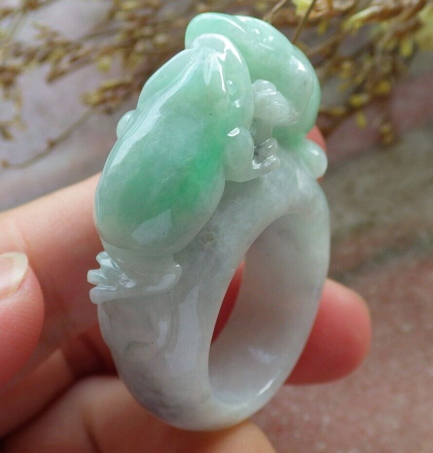 Certified Green Burma 100% Natural A JADE Jadeite Frog Toad Money Coin RING USA. 12.5 戒指 575539 TN