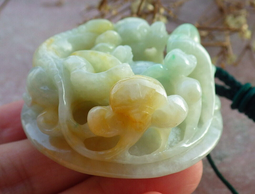 Certified Yellow Green Burma 100% Natural A Jade jadeite Pendant Dragon Pi Xiu Money Coin Ruyi Necklace 风水貔貅 634127 TN