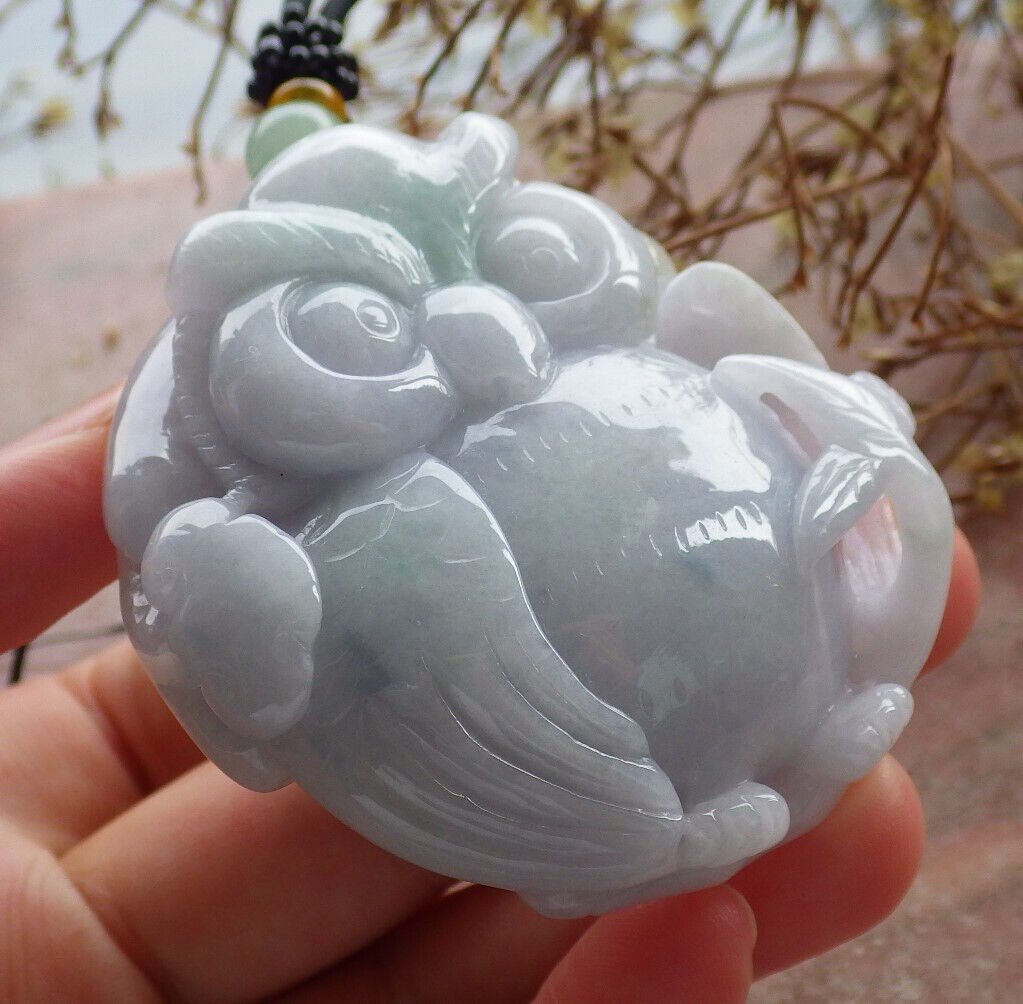 Certified Green Burma 100% Natural A Jade jadeite Pendant Owl Ruyi Necklace 猫头鹰 633581 TN