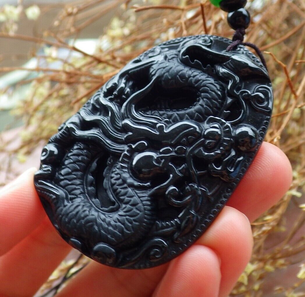 Certified Green Black 100% Natural A Jade jadeite Pendant Dragon Spit Bead Necklace 墨翠 生意兴隆 525037 TN