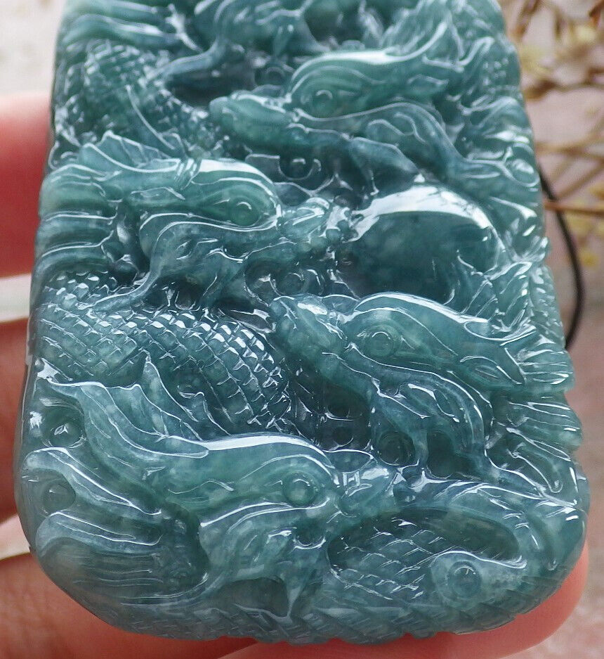 Certified Icy Green Burma 100% Natural A Jade jadeite Pendant 9 Dragon Spit Bead Necklace 九龙戏珠 633570 TN