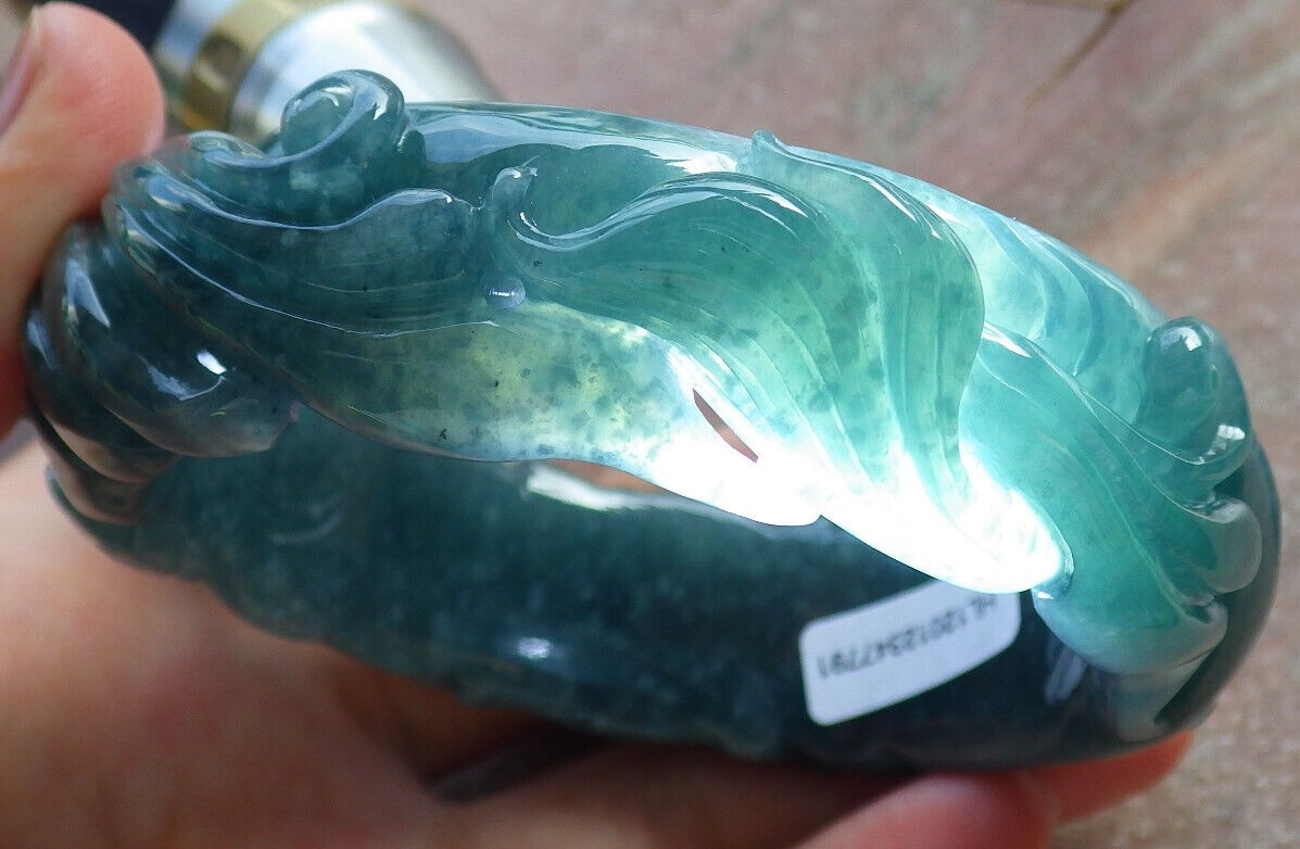 Certified Icy Blue Water Green Burma 100% Natural A JADE Jadeite Dragon Bangle Bracelet 60 mm 手镯 635086 AS