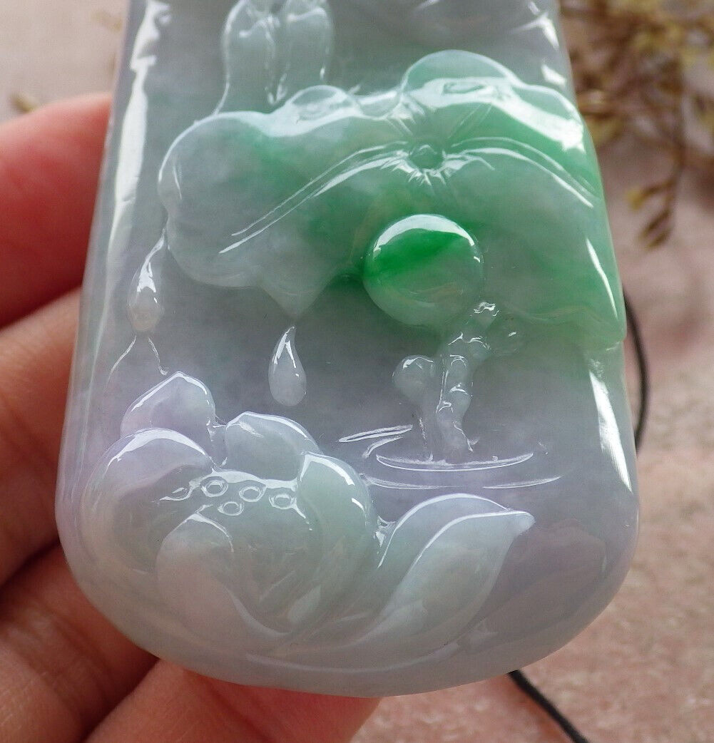 Certified Green Pale Lavender Burma 100% Natural A Jade jadeite pendant Sakyamuni Buddha God Lotus Flower Leaf Necklace 释迦牟尼 633589 TN