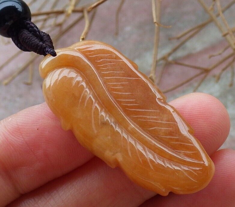 Certified Red 100% Natural A Jade jadeite Pendant Leaf Necklace 事业有成 519679 TN