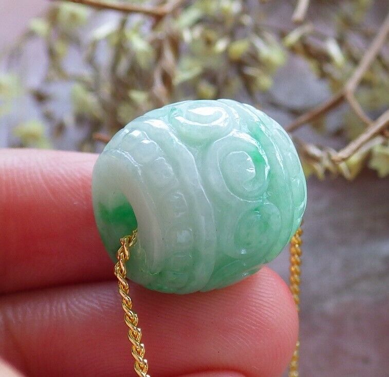 Certified Green 100% Natural A Jade Lotus Flower Ruyi Circle Bead Necklace 路路通 523906 TN