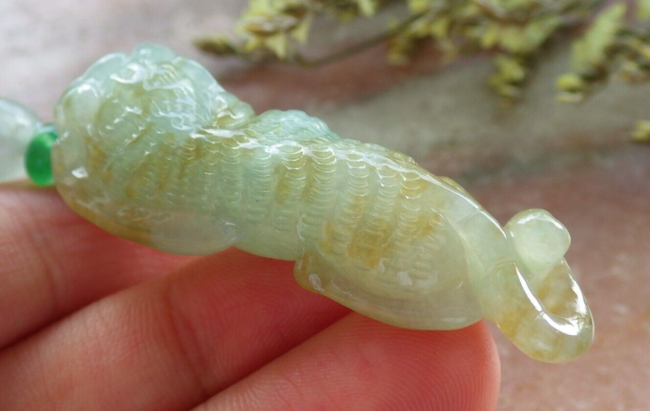 Certified Yellow Green Burma 100% Natural A Jade jadeite Pendant Tiger Money Coin Necklace 虎虎生威 573799 TN