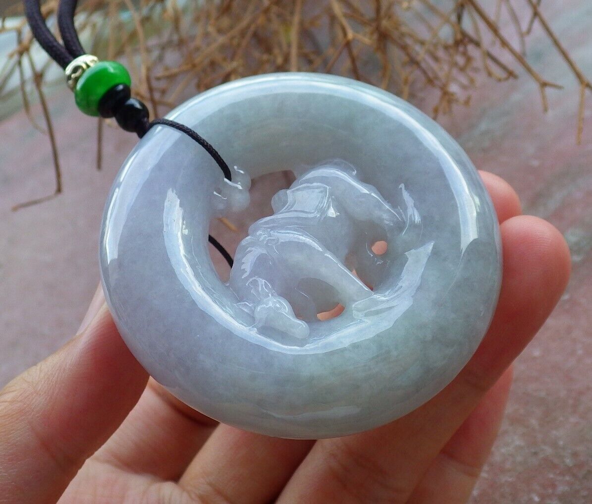 Certified Lavender Green 100% Natural A Jade jadeite pendant Cow Ox Circle Necklace 风水牛 523734 TN