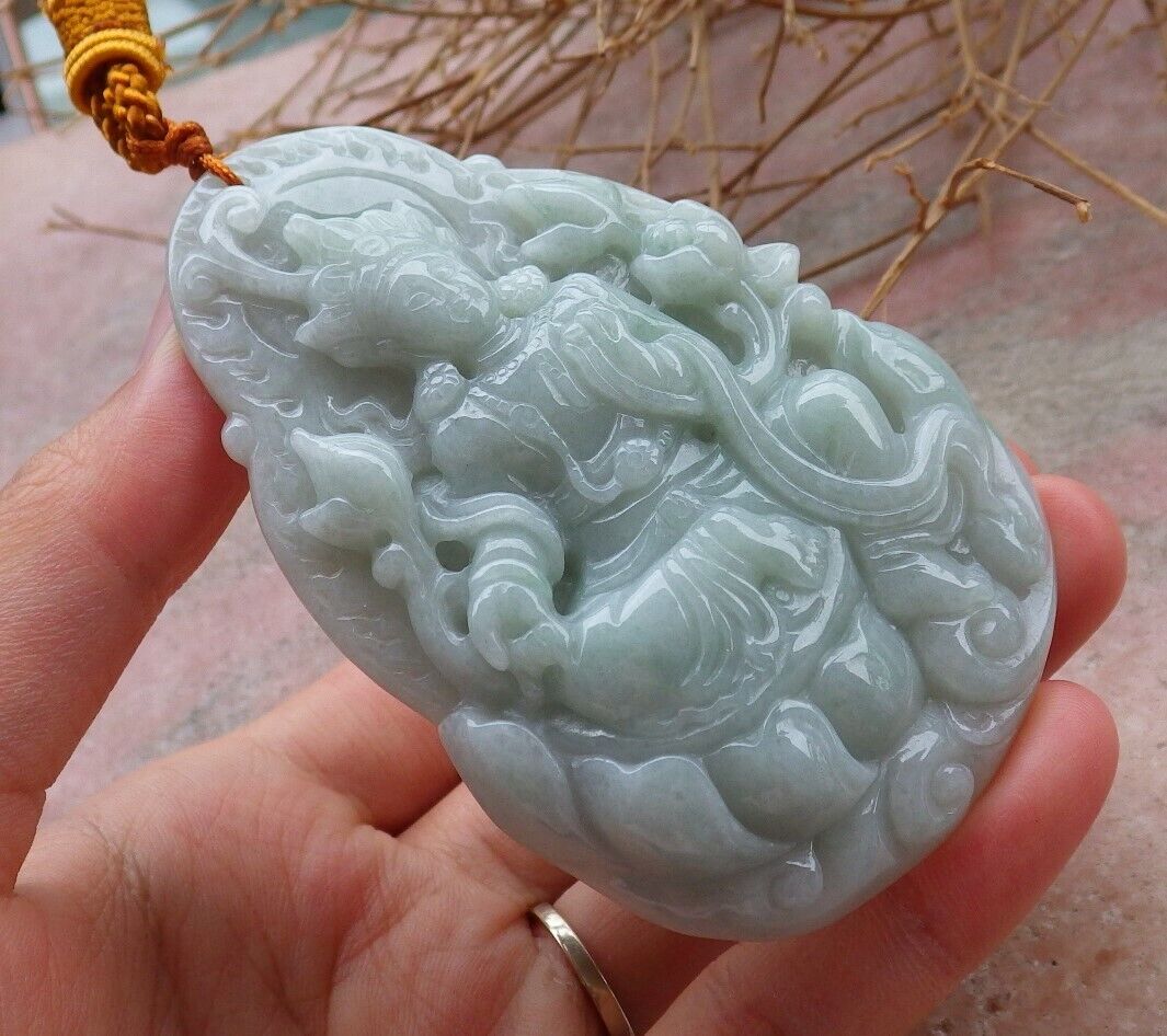 Certified Green 100% Natural A Jade jadeite pendant Guanyin Kwan Yin Lotus Flower Necklace 观音 519924 TN