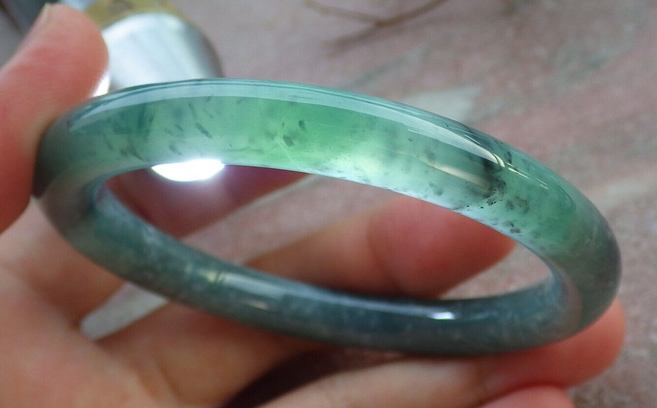 Certified Icy Green Burma 100% Natural A JADE Jadeite Circle Bangle Bracelet 54 mm 手镯 635548 TN