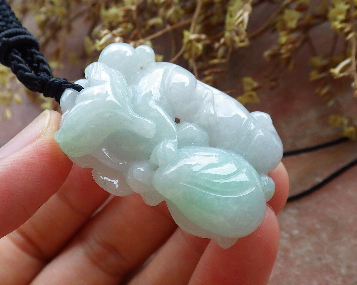 Certified Green 100% Natural A Jade jadeite Pendant Fox Lotus Flower Ruyi Coin Necklace 狐狸 529893 TN