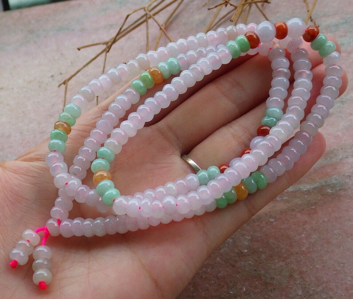 Certified Green Red Icy Pale Lavender Burma 100% Natural A JADE Jadeite Bead beads Necklace 24 inches 项链 495917 TN