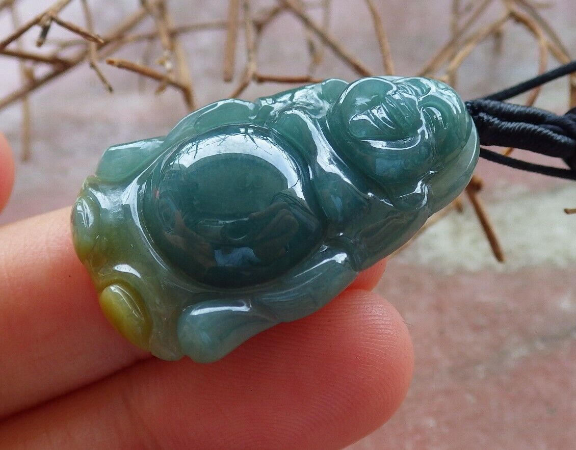 Certified Icy Green Yellow 100% Natural A Jade jadeite pendant Happy Buddha God Necklace 开心佛 528847 TN
