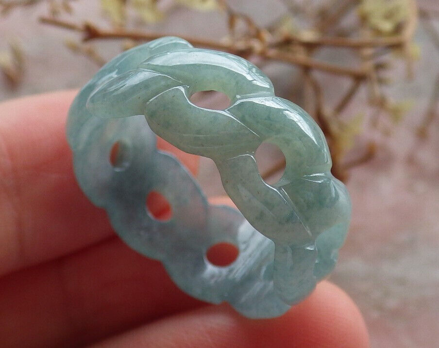 Certified Icy Green Burma 100% Natural A JADE Jadeite Knotted RING USA. 10.25 戒指 634435 TN