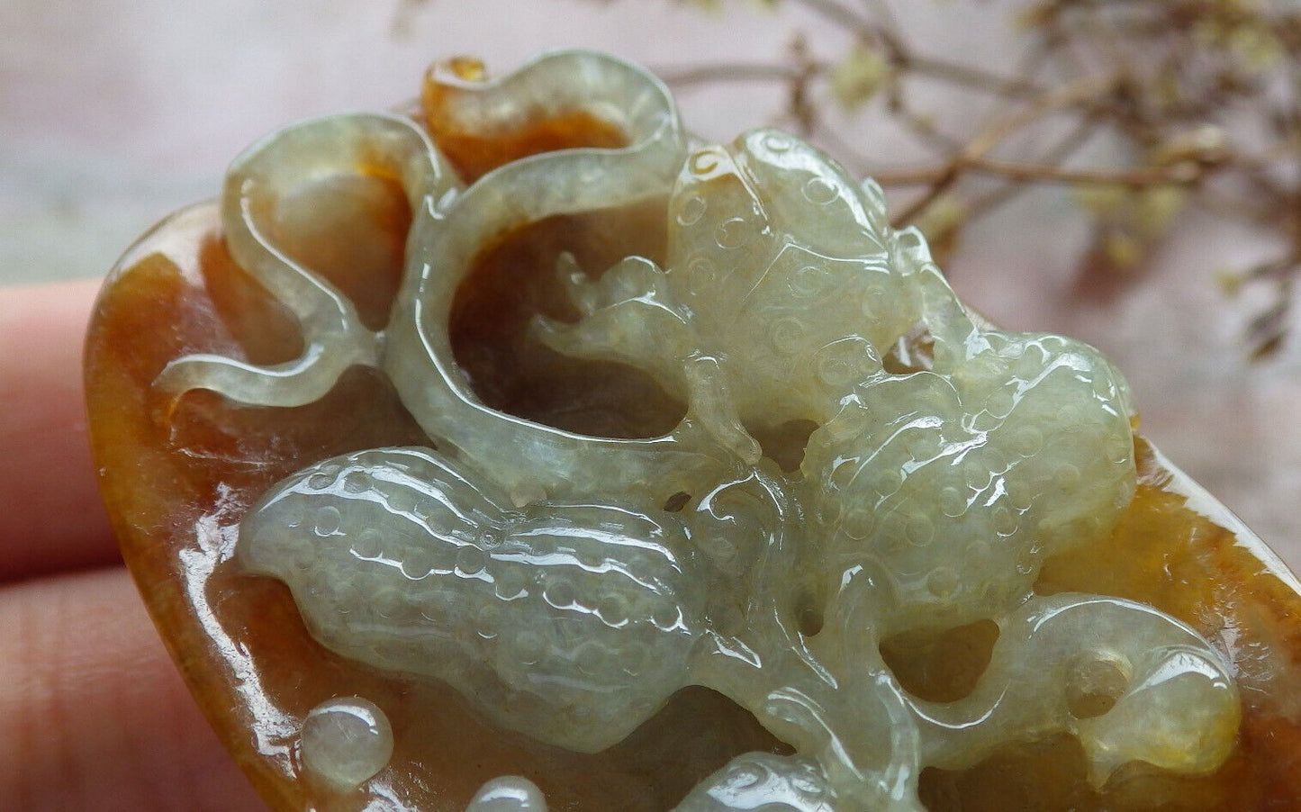 Certified Red Green Burma 100% Natural A Jade jadeite Pendant Beetle Peanut Necklace 富甲天下 633388 TN