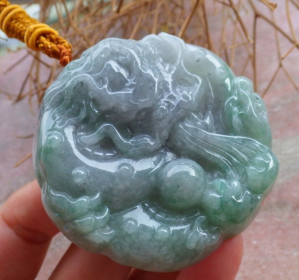 Certified Green Pale Lavender 100% Natural A Jade jadeite Pendant Dragon Bead Lotus Flower Ruyi Necklace 生意兴隆 520159 TN
