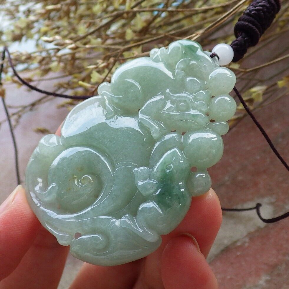 Certified Green Burma 100% Natural A Jade jadeite Pendant Frog Toad Coin Ruyi Necklace 招财蟾 574748 TN