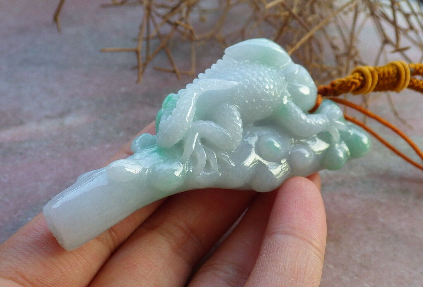 Certified Green 100% Natural A Jade jadeite Pendant Dragon Lizard Tree Leaf Necklace 龙蜥蜴 520041 TN