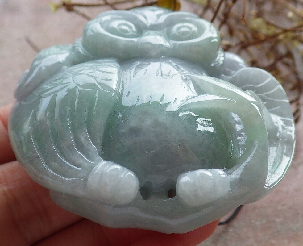 Certified Green Burma 100% Natural A Jade jadeite Pendant Owl Ruyi Necklace 猫头鹰 633445 TN
