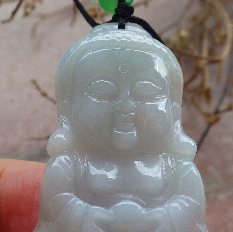 Certified Green Pale Lasvender Burma 100% Natural A Jade jadeite Pendant Sakyamuni Buddha God Necklace 释迦牟尼佛 635381 TN