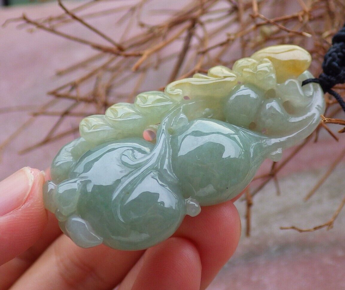 Certified Yellow Green 100% Natural A Jade jadeite Pendant Bat Gourd Lotus Flower Ruyi Necklace 蝙蝠 528172 TN