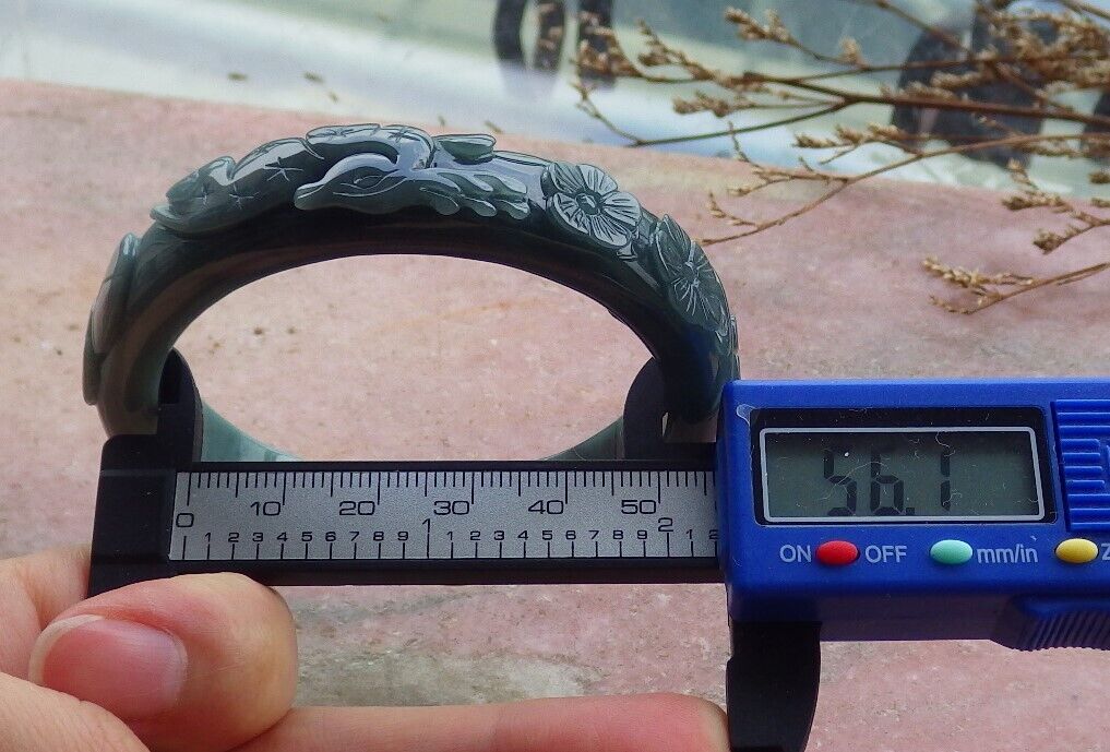 Certified Green Burma 100% Natural A JADE Jadeite Deer Lotus Flower Ruyi Coin Bangle Bracelet 56 mm 手镯 563759 TN