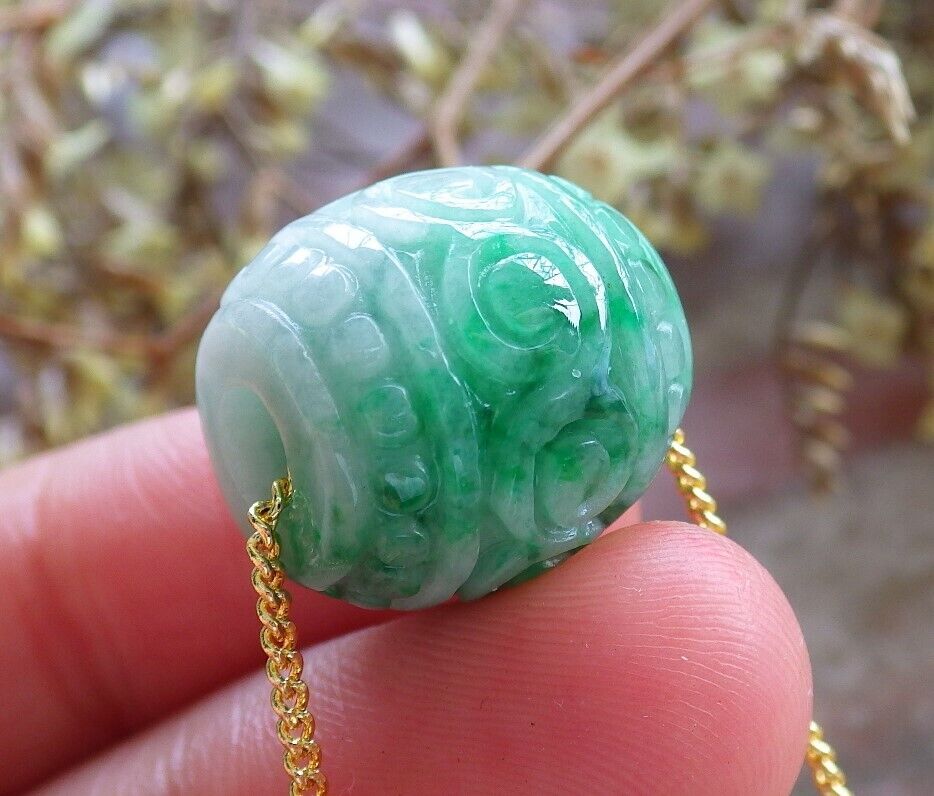 Certified Green 100% Natural A Jade Lotus Flower Ruyi Money Coin Circle Bead Necklace 路路通 523899 TN