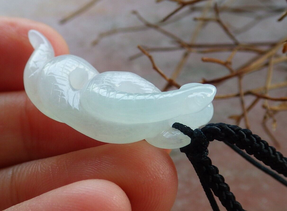 Certified Icy Pale Green 100% Natural A Jade jadeite pendant Snake Money Coin Necklace 蛇 530095 TN