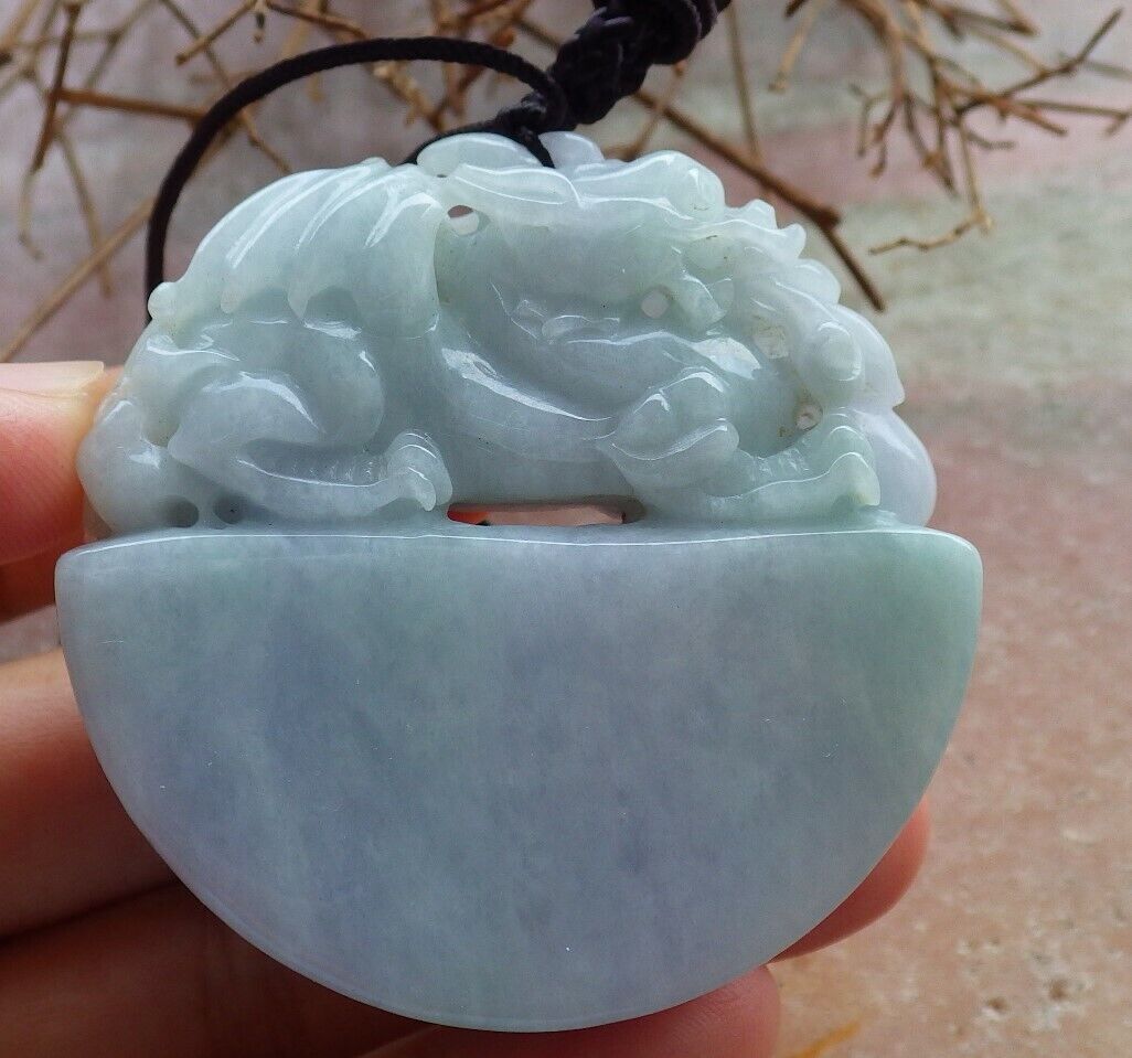 Certified Green Pale Lavender 100% Natural A Jade jadeite Pendant Flying Dragon Ruyi Necklace 生意兴隆 528896 TN
