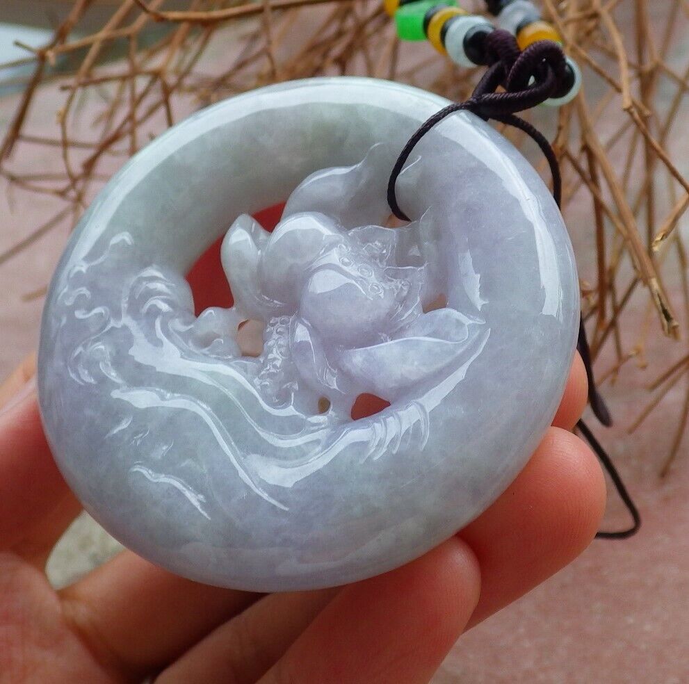 Certified Green Pale Lavender 100% Natural A Jade jadeite Pendant Lotus Flower Circle Necklace 花平安扣 526091 TN