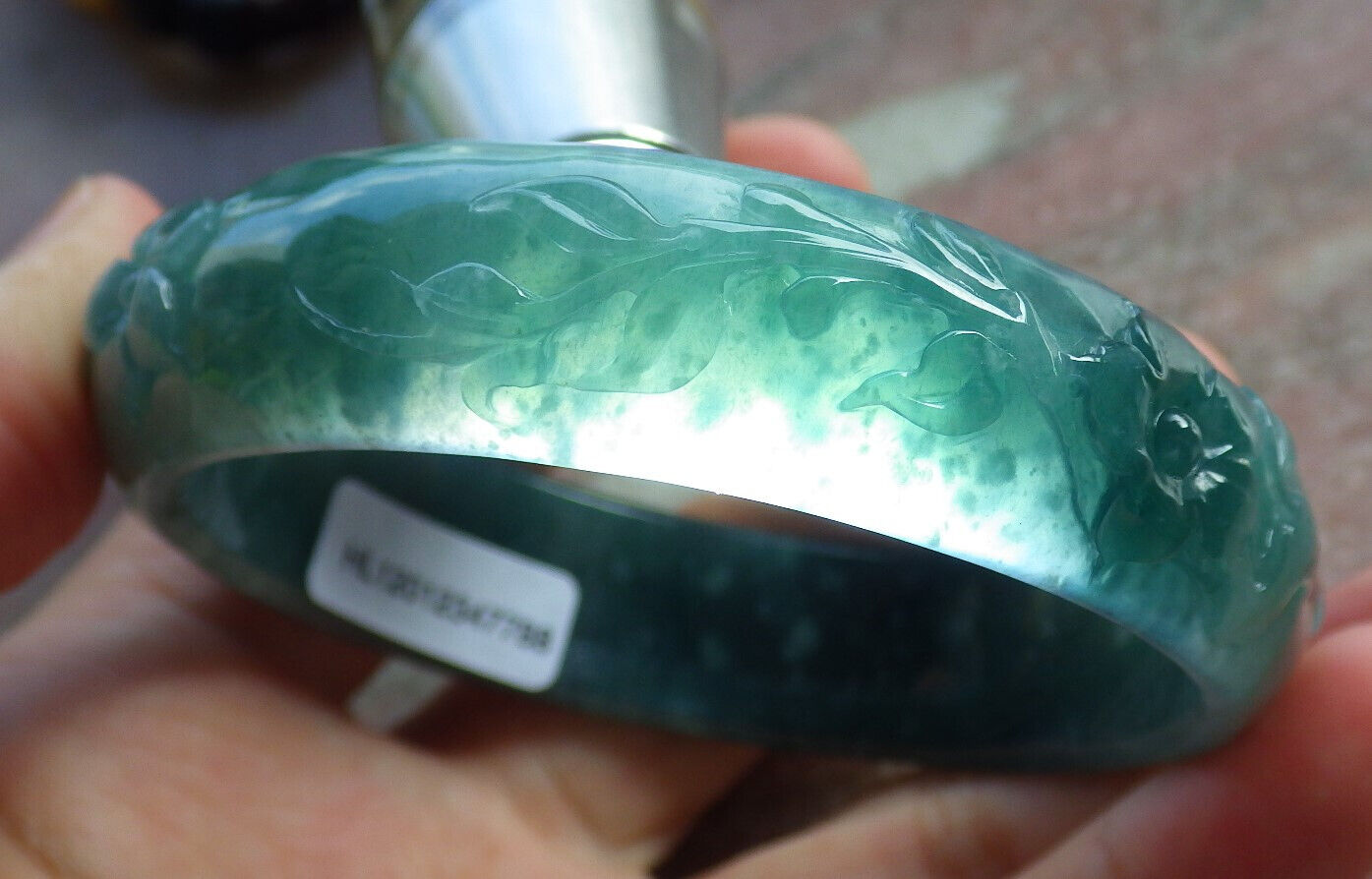 Certified Icy Blue Water Green Burma 100% Natural A JADE Jadeite Phoenix Flower Bangle Bracelet 55 mm 手镯 635126 AS