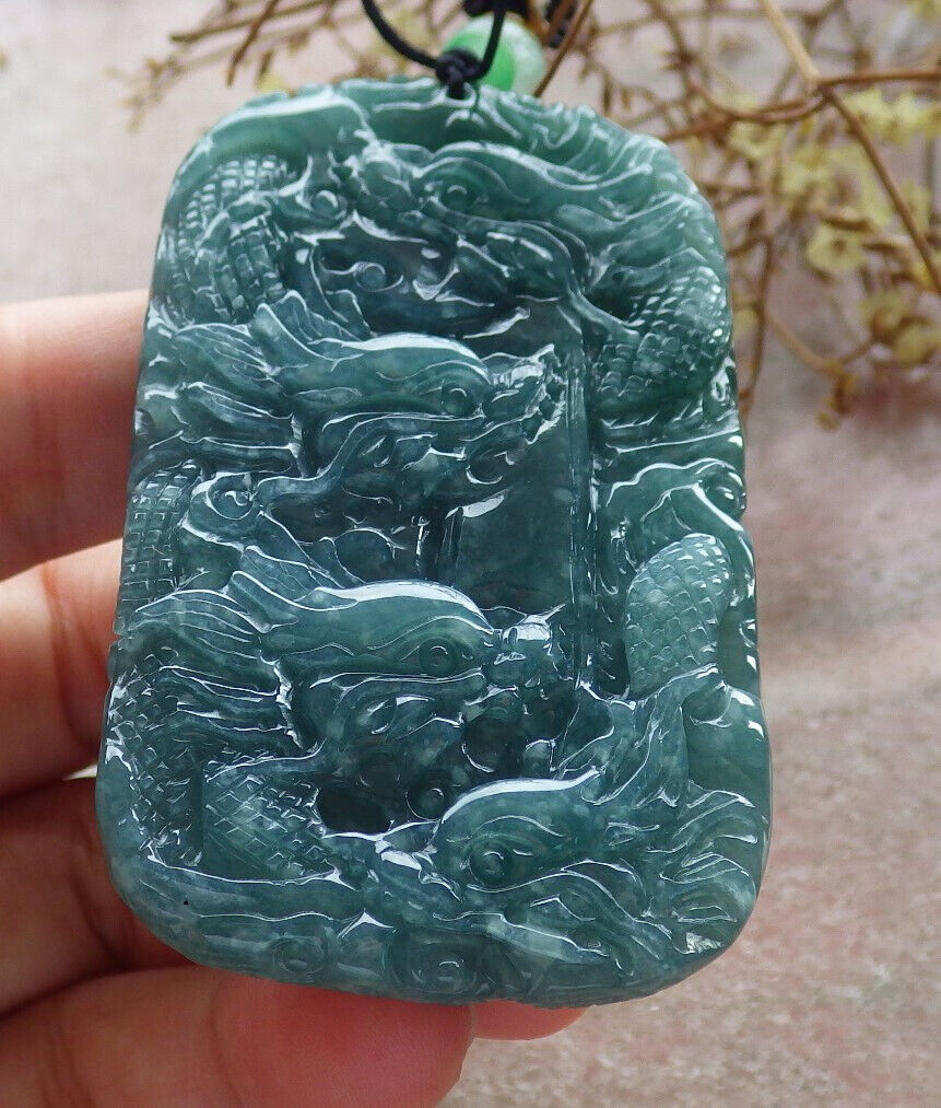 Certified Icy Green Burma 100% Natural A Jade jadeite Pendant 9 Dragon Spit Bead Necklace 九龙戏珠 633570 TN