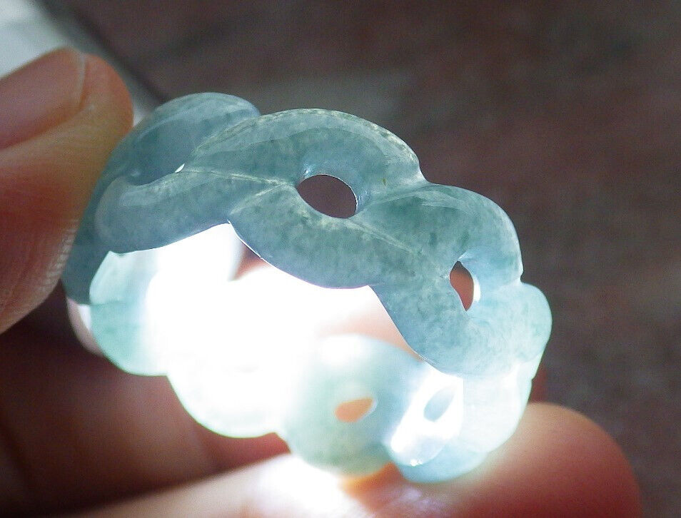Certified Icy Green Burma 100% Natural A JADE Jadeite Knotted RING USA. 10.25 戒指 636173 TN
