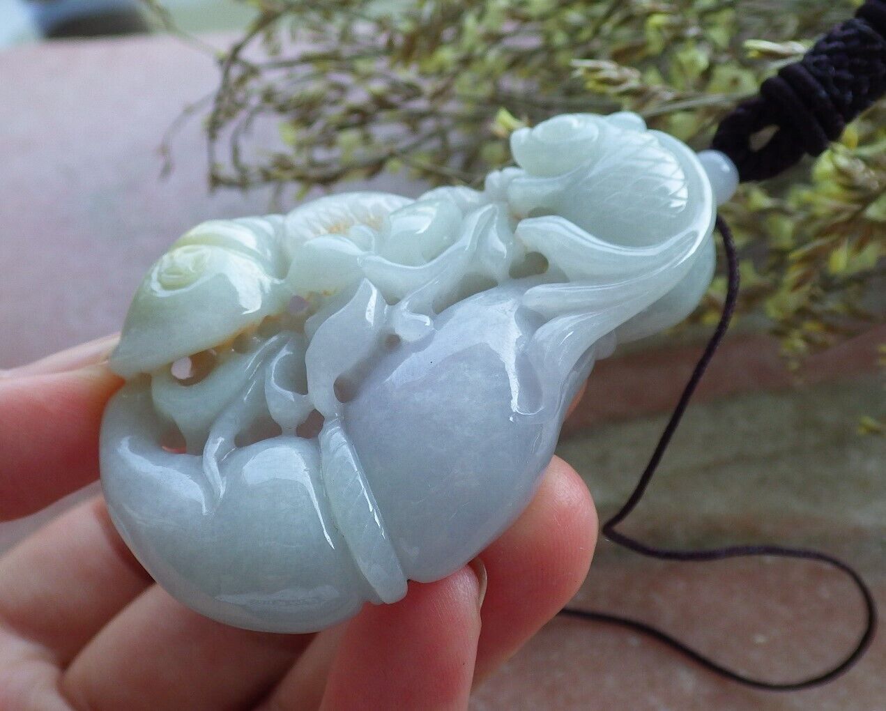 Certified Green Burma 100% Natural A Jade jadeite Pendant Fish Sea Shell Lotus Flower Necklace 574225 TN