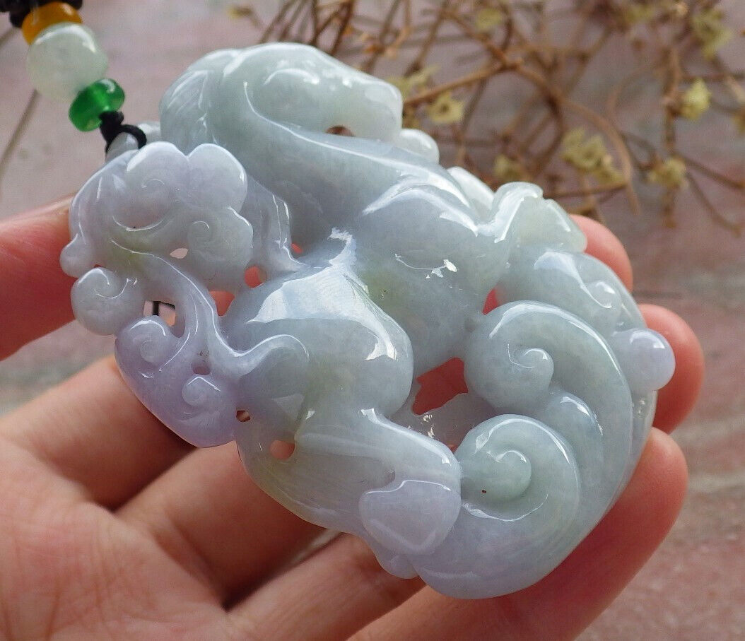 Certified Green Lavender Burma 100% Natural A Jade jadeite Pendant Horse Ruyi Necklace 马到功成 634117 TN