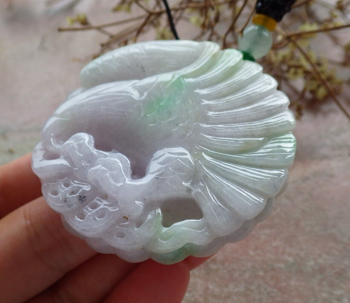 Certified Green Lavender Burma 100% Natural A Jade jadeite Pendant Eagle Snake Coin Necklace 大展宏图 633404 TN