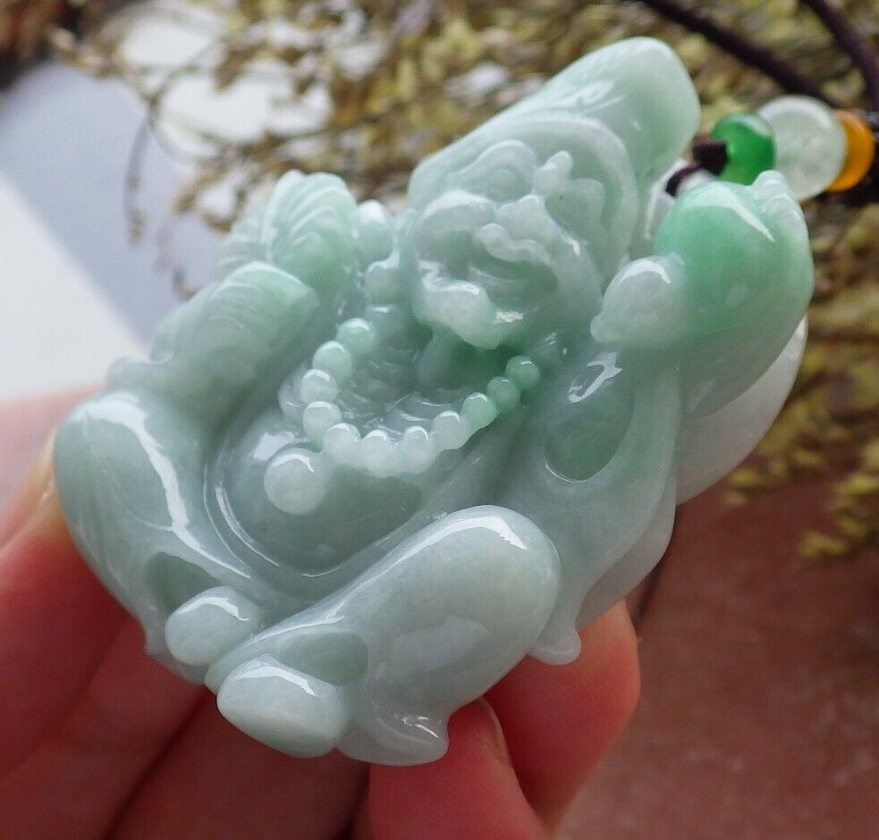 Certified Green Burma 100% Natural A Jade jadeite pendant Happy Ji Kung Buddha God Fan Gourd Necklace 济公 574070 TN