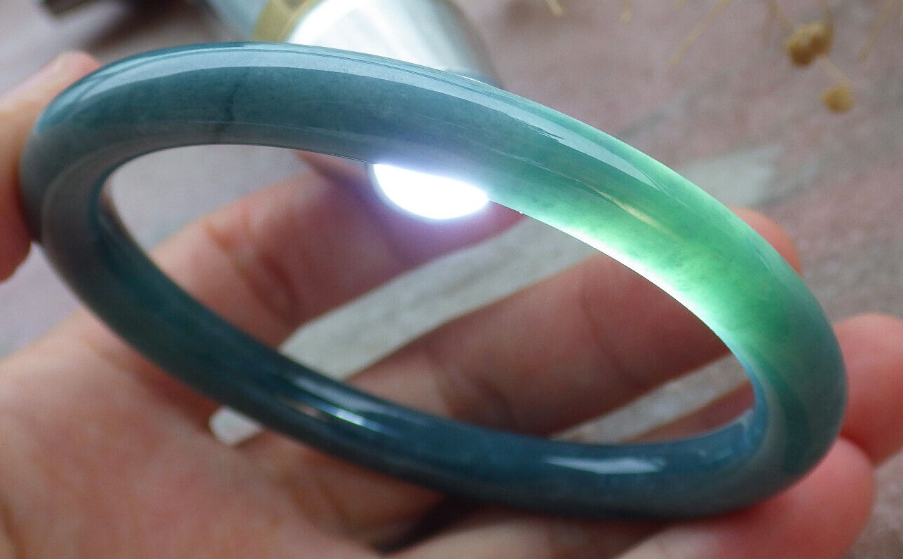 Certified Icy Green Burma 100% Natural A JADE Jadeite Circle Bangle Bracelet 57 mm 手镯 636473 TN